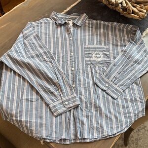 Victoria's Secret Pink Blue and White Striped Button-Down Shirt